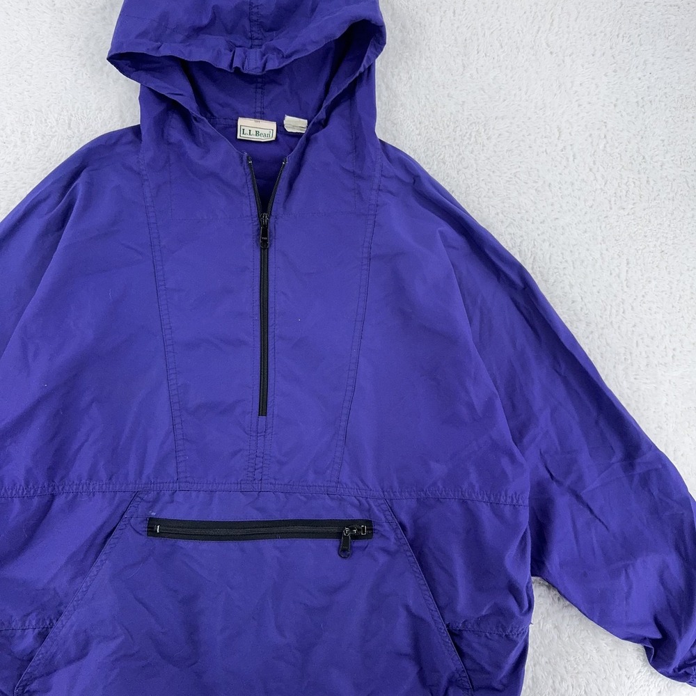 Vintage LL Bean Pullover Jacket Womens Large Purple Nylon Hooded Windbreaker 90s